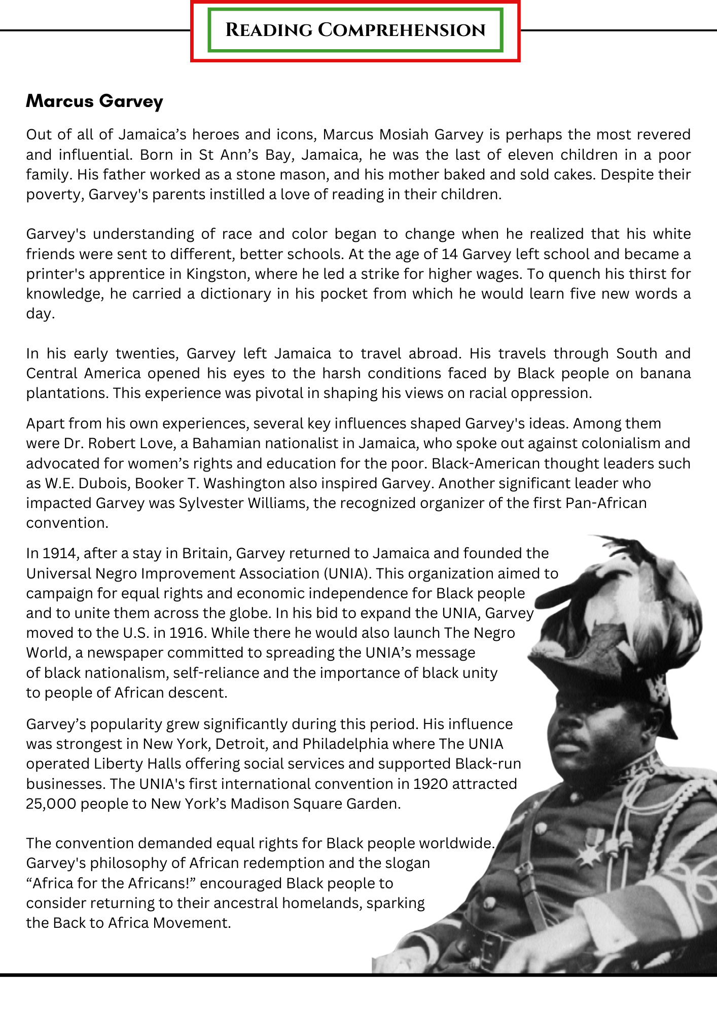 The English Comprehensive: Marcus Garvey Activity Pack - Image 3